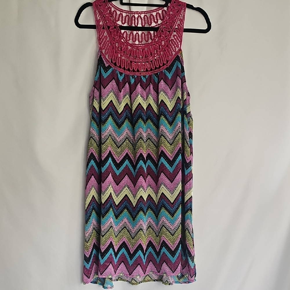 Umgee Vibrant Pink and Blue Crochet Tunic/Dress
